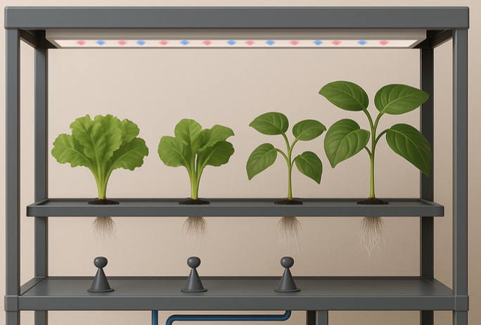 AeroMist device with plants and grow lights