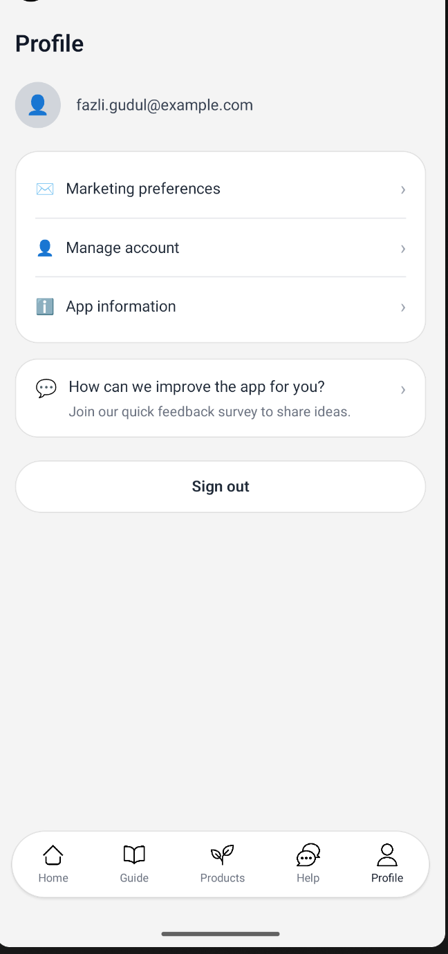 AeroMist app – Profile